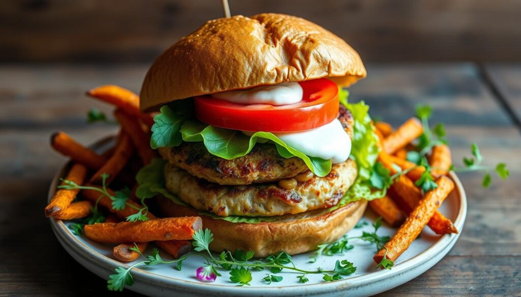 Grilled Chicken Burgers Plating