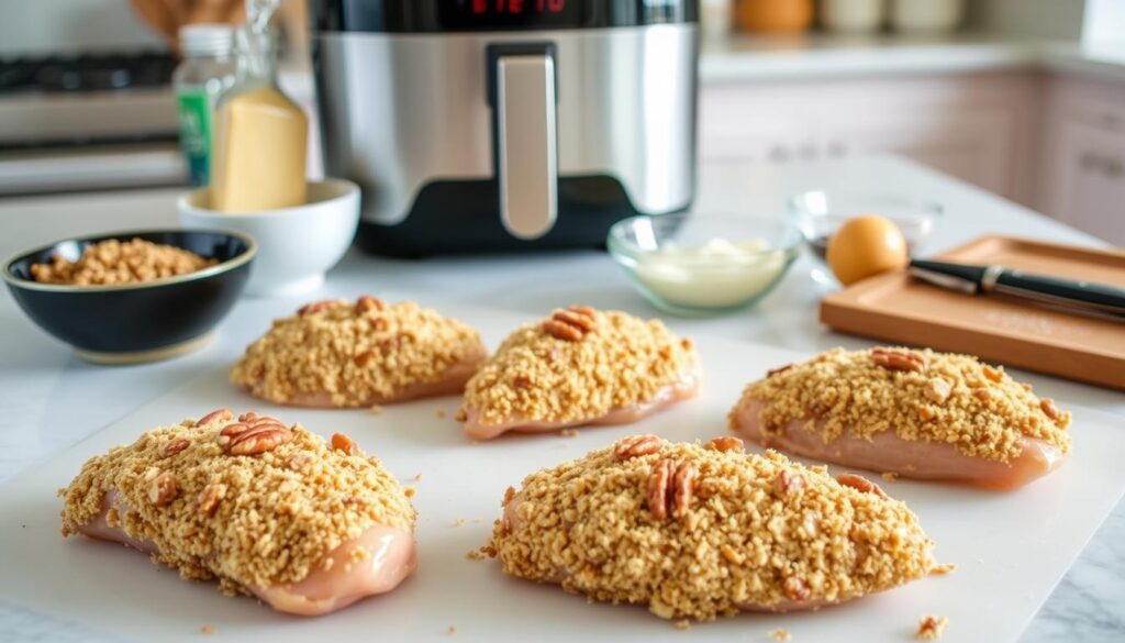 Air Fryer Pecan Crusted Chicken Breast Preparation